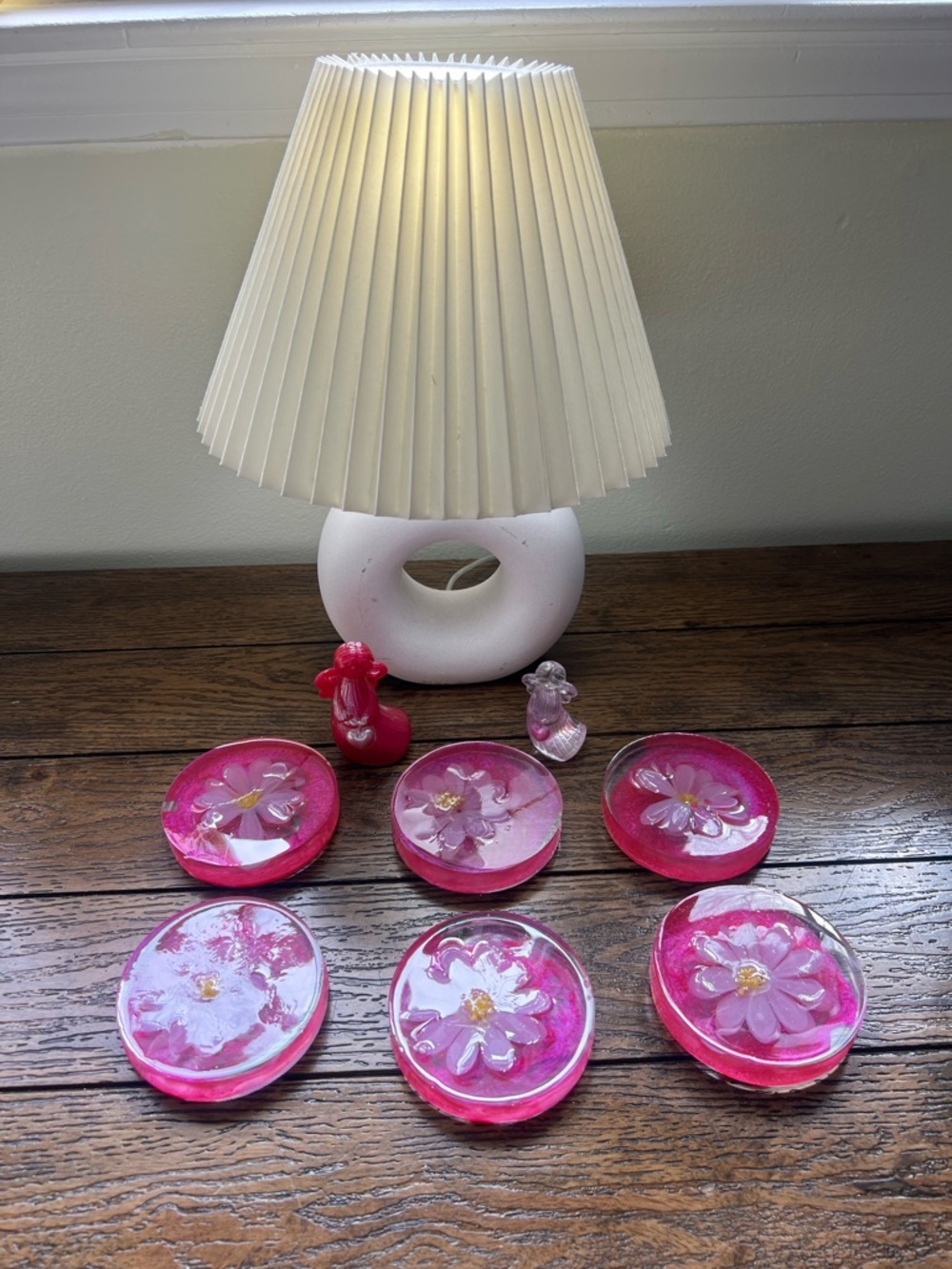 Pink Floral Resin Coasters Set of 6